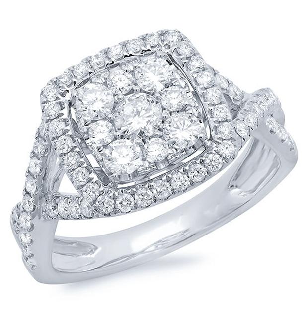 1.05 Ctw 14k White Gold Diamond Cluster Ring