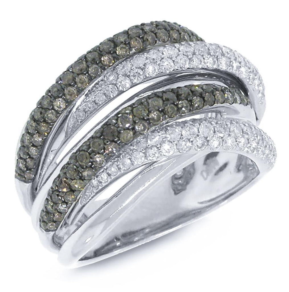 1.60 Ctw 14k White Gold White And Champagne Diamond Bridge Ring Size 6.5