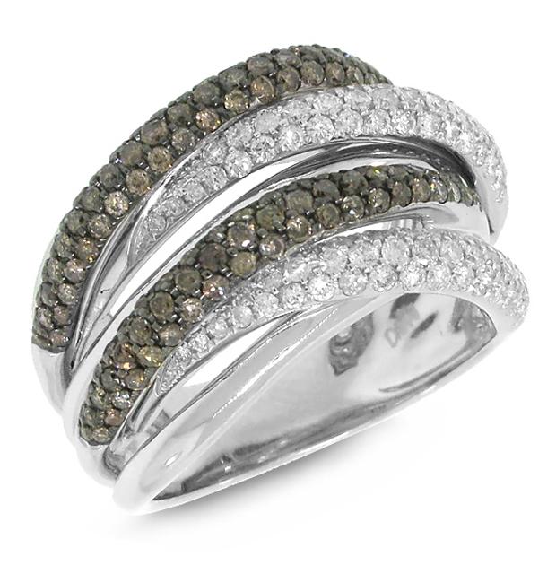 1.60 Ctw 14k White Gold White And Champagne Diamond Bridge Ring