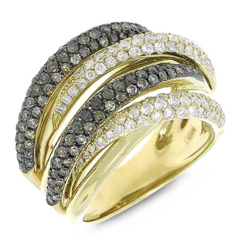 1.60 Ctw 14k Yellow Gold White And Champagne Diamond Bridge Ring