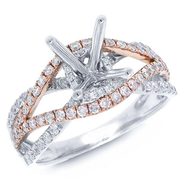 0.68 Ctw 14k Two-tone Rose Gold Diamond Semi-mount Ring