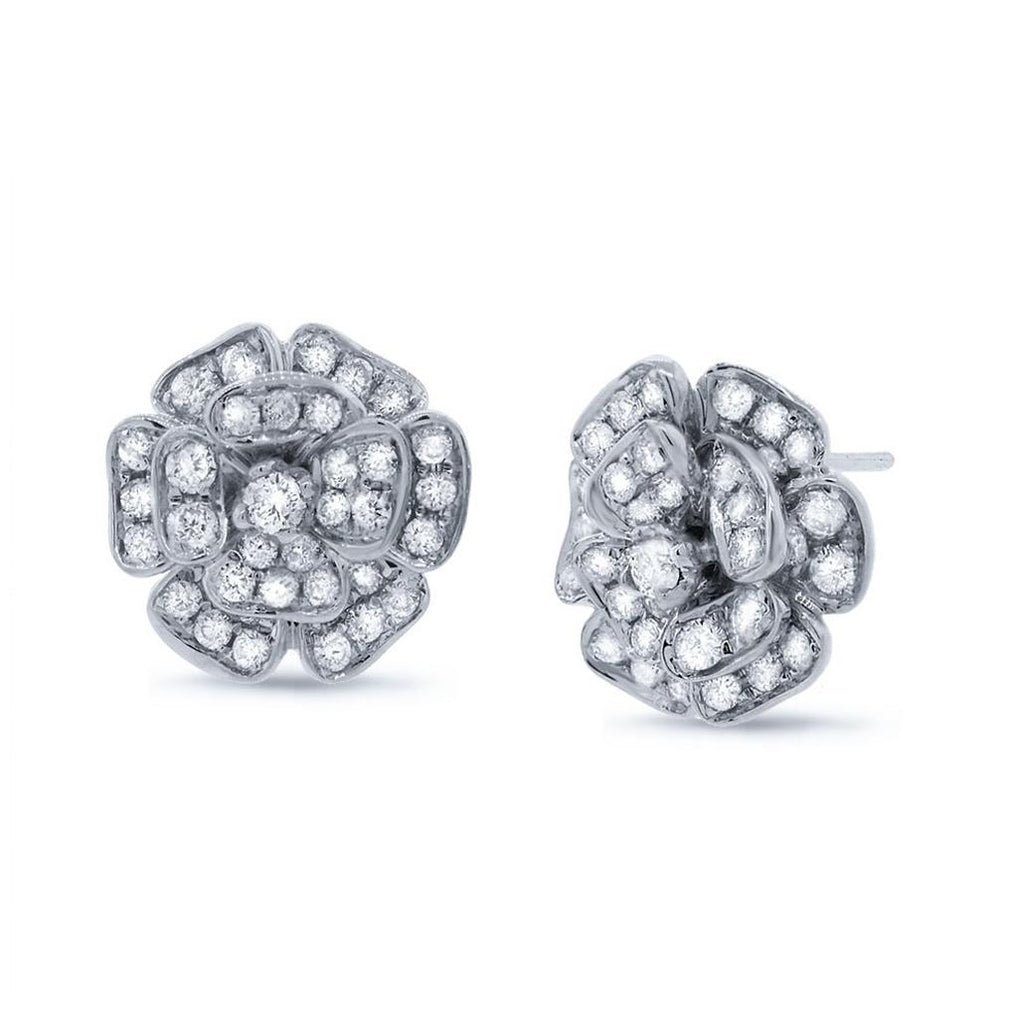 1.62 Ctw 18k White Gold Diamond Flower Earring