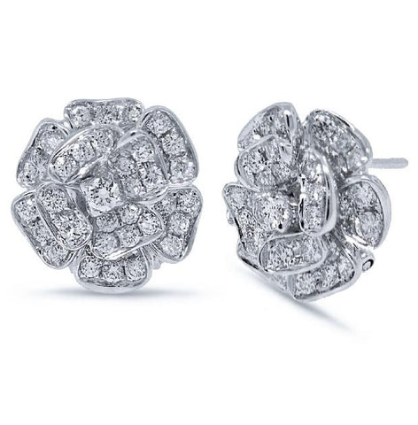 1.62 Ctw 14k White Gold Diamond Flower Earring