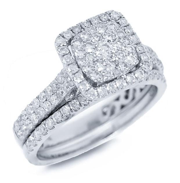 1.00 Ctw 14k White Gold Diamond Wedding Set Pave