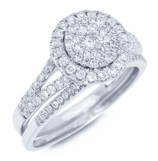 0.72 Ctw 14k White Gold Diamond Wedding Set Pave