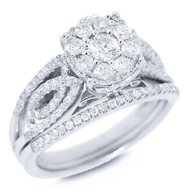 1.04 Ctw 14k White Gold Diamond Wedding Set