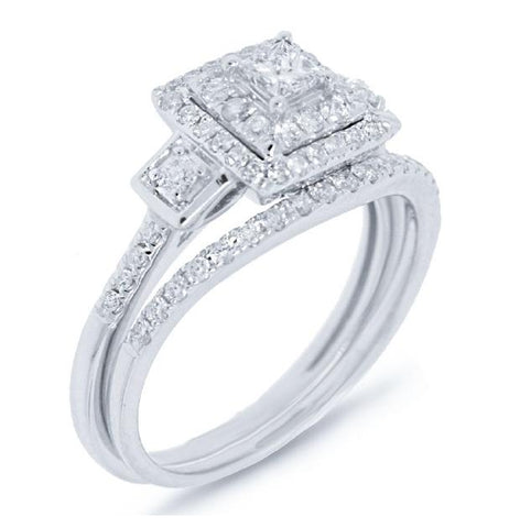 0.73 Ctw 14k White Gold Diamond Wedding Set Princess