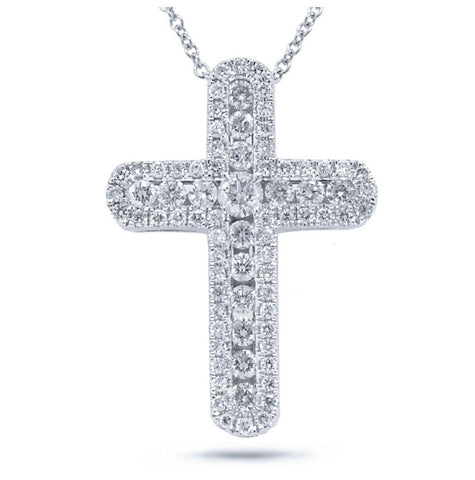 0.97 Ctw 14k White Gold Diamond Cross Pendant Necklace With 18 Inch Chain