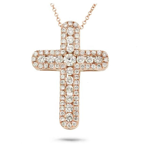 0.97 Ctw 14k Rose Gold Diamond Cross Pendant Necklace With 18 Inch Chain