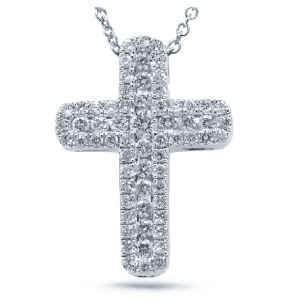 0.48 Ctw 14k White Gold Diamond Cross Pendant Necklace With 18 Inch Chain