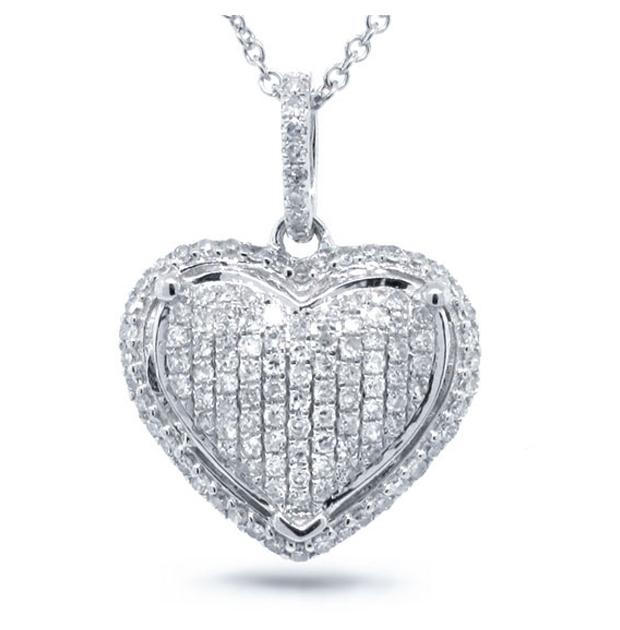 0.32 Ctw 14k White Gold Diamond Pave Heart Pendant Necklace With 18 Inch Chain