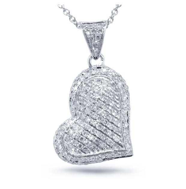 0.28 Ctw 14k White Gold Diamond Pave Heart Pendant Necklace With 18 Inch Chain