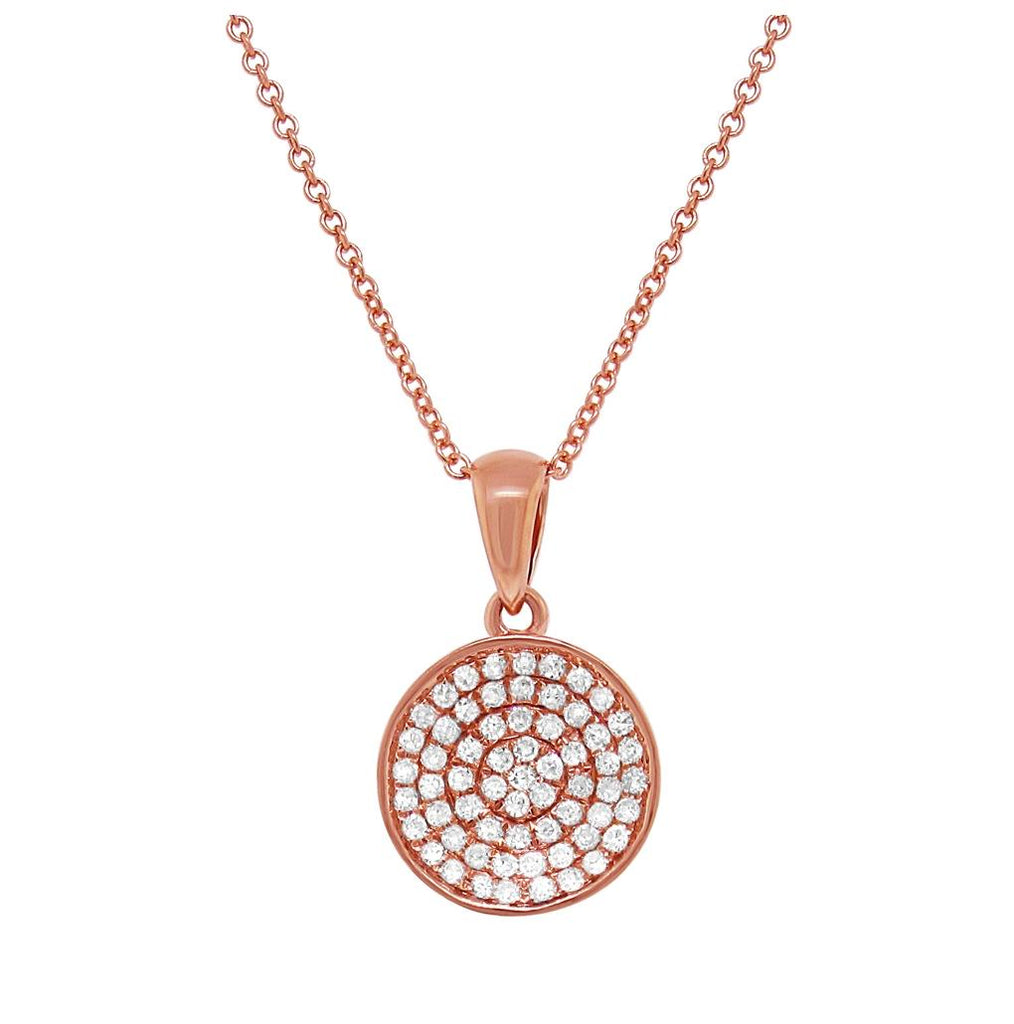 0.17 Ctw 14k Rose Gold Diamond Pave Pendant Necklace With 18 Inch Chain