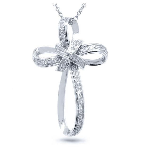 0.13 Ctw 14k White Gold Diamond Cross Pendant Necklace With 18 Inch Chain