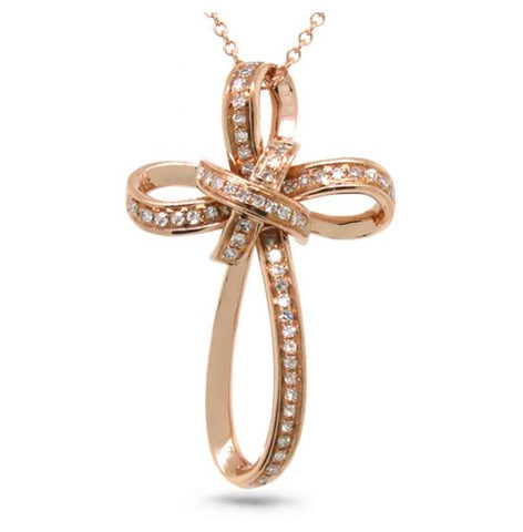 0.13 Ctw 14k Rose Gold Diamond Cross Pendant Necklace With 18 Inch Chain