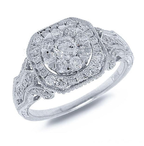 0.89 Ctw 18k White Gold Diamond Womens Ring