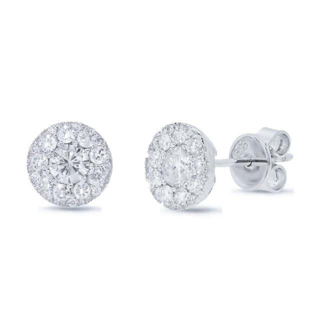 0.33 Ctw Round Brilliant Center And 0.34 Ctw Side 14k White Gold Diamond Stud Earring