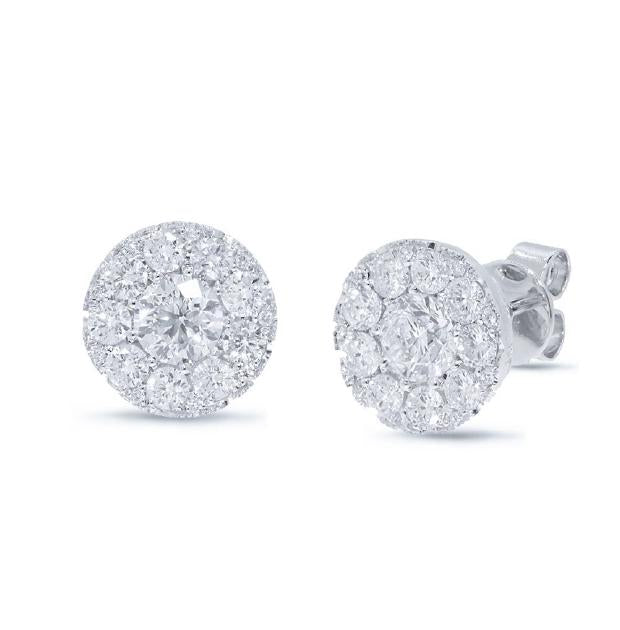 0.82 Ctw Round Brilliant Center And 0.85 Ctw Side 14k White Gold Diamond Stud Earring