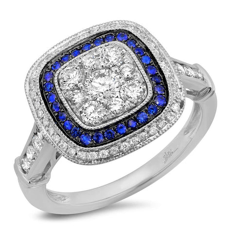 0.77 Ctw Diamond And 0.16 Ctw Blue Sapphire 14k White Gold Ring