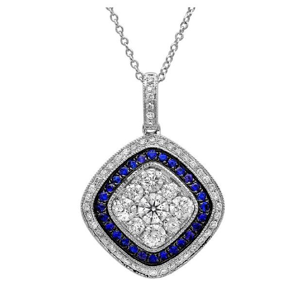 0.81 Ctw Diamond And 0.21 Ctw Blue Sapphire 14k White Gold Pendant Necklace With 18 Inch Chain