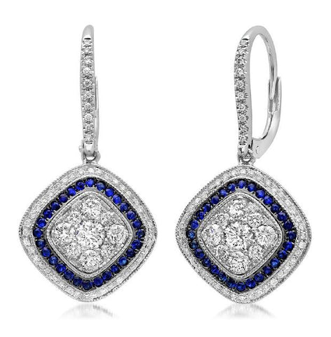 1.07 Ctw Diamond And 0.34 Ctw Blue Sapphire 14k White Gold Earring