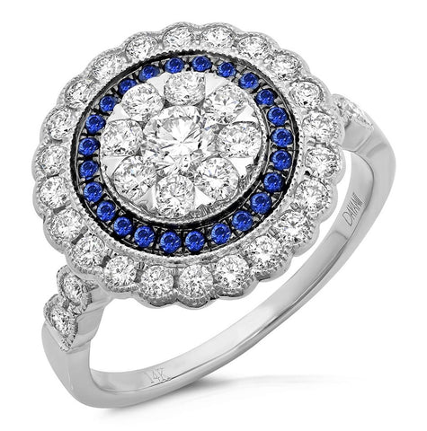 1.16 Ctw Diamond And 0.17 Ctw Blue Sapphire 14k White Gold Ring