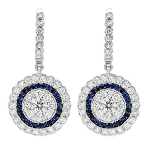 1.46 Ctw Diamond And 0.20 Ctw Blue Sapphire 14k White Gold Earring