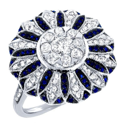 0.84 Ctw Diamond And 0.25 Ctw Blue Sapphire 14k White Gold Ring