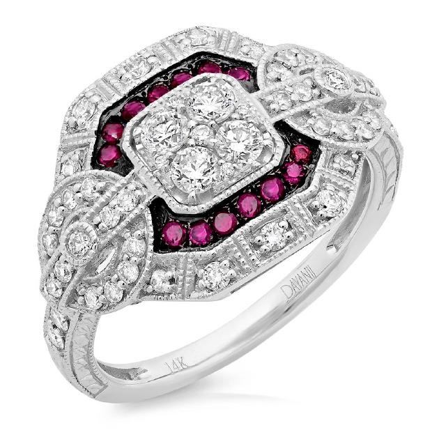 0.62 Ctw Diamond And 0.15 Ctw Ruby 14k White Gold Ring