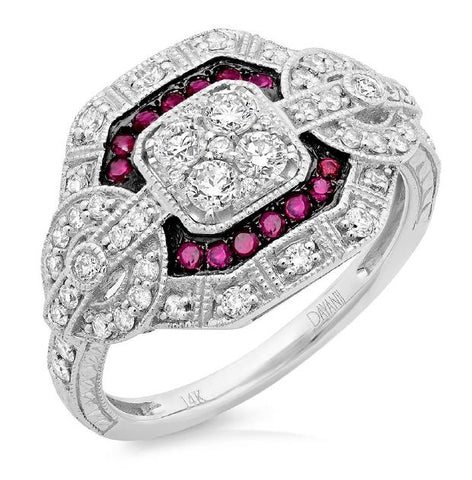 0.62 Ctw Diamond And 0.15 Ctw Ruby 14k White Gold Ring