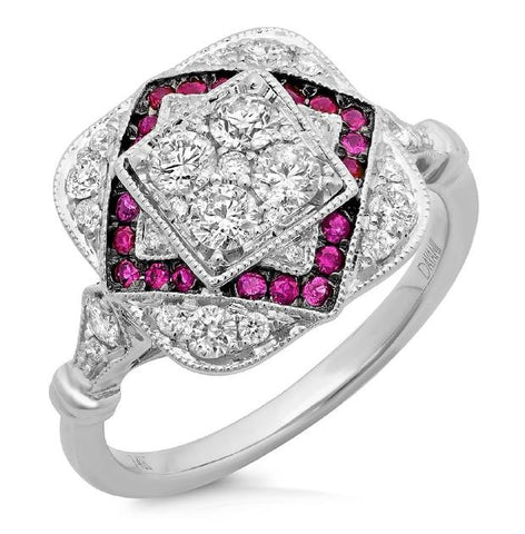 0.75 Ctw Diamond And 0.21 Ctw Ruby 14k White Gold Ring