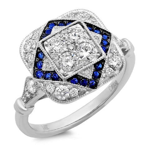 0.75 Ctw Diamond And 0.24 Ctw Blue Sapphire 14k White Gold Ring