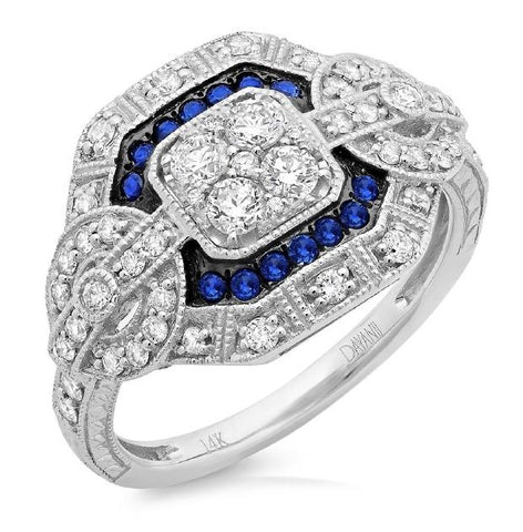 0.62 Ctw Diamond And 0.17 Ctw Blue Sapphire 14k White Gold Ring