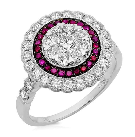 1.16 Ctw Diamond And 0.22 Ctw Ruby 14k White Gold Ring