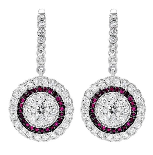 1.46 Ctw Diamond And 0.27 Ctw Ruby 14k White Gold Earring