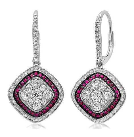 1.07 Ctw Diamond And 0.34 Ctw Ruby 14k White Gold Earring