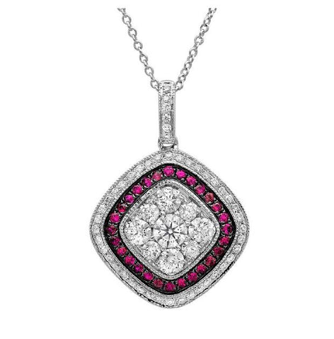 0.81 Ctw Diamond And 0.21 Ctw Ruby 14k White Gold Pendant Necklace With 18 Inch Chain