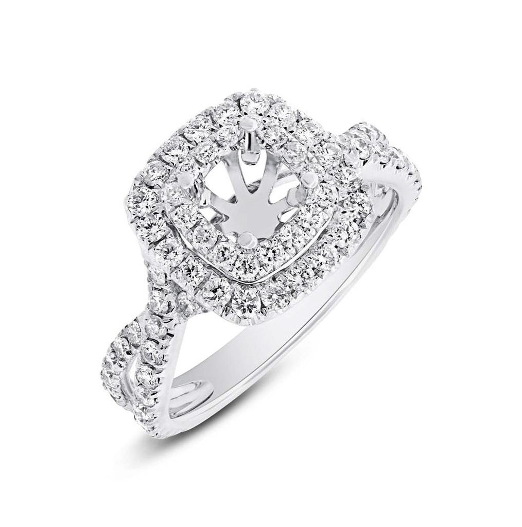 0.94 Ctw 14k White Gold Diamond Semi-mount Ring For 5x5mm Center