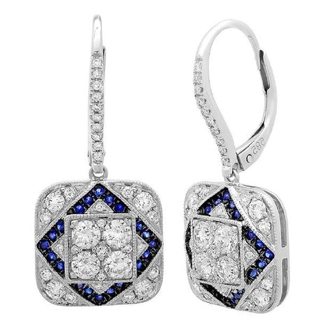 1.11 Ctw Diamond And 0.26 Ctw Blue Sapphire 14k White Gold Earring