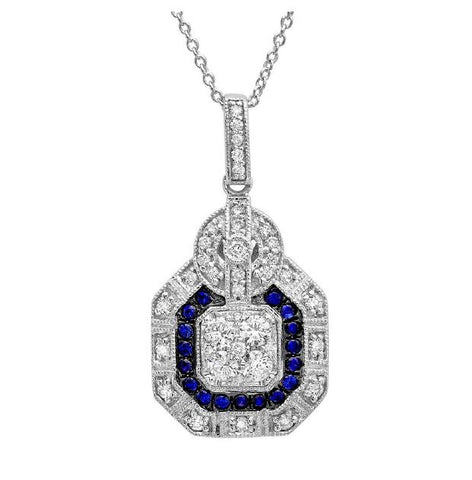 0.48 Ctw Diamond And 0.16 Ctw Blue Sapphire 14k White Gold Pendant Necklace With 18 Inch Chain