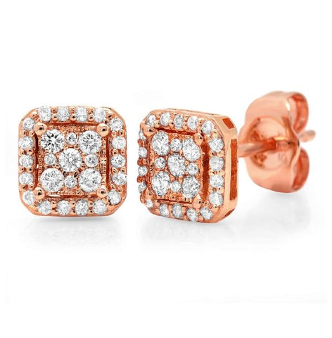 0.22 Ctw 14k Rose Gold Diamond Square Stud Earring