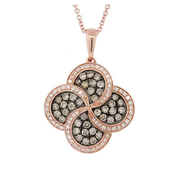 0.77 Ctw 14k Rose Gold White And Champagne Diamond Pendant Necklace With 18 Inch Chain