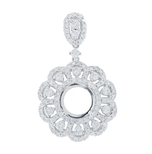 2.37 Ctw 18k White Gold Diamond Semi-mount Pendant Necklace With 18 Inch Chain