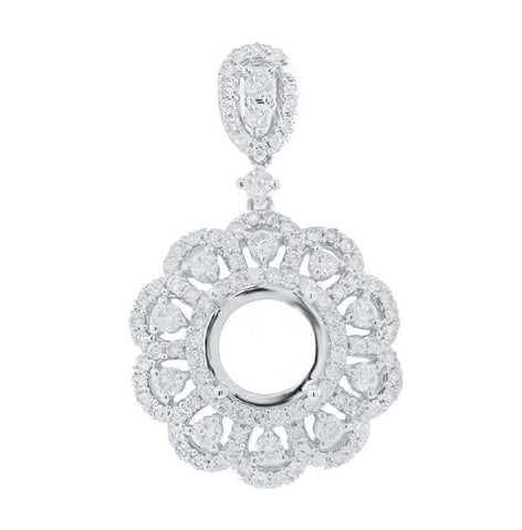 2.37 Ctw 18k White Gold Diamond Semi-mount Pendant Necklace With 18 Inch Chain