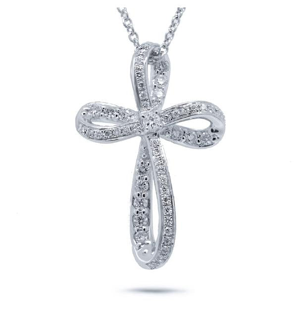 0.23 Ctw 14k White Gold Diamond Cross Pendant Necklace With 18 Inch Chain