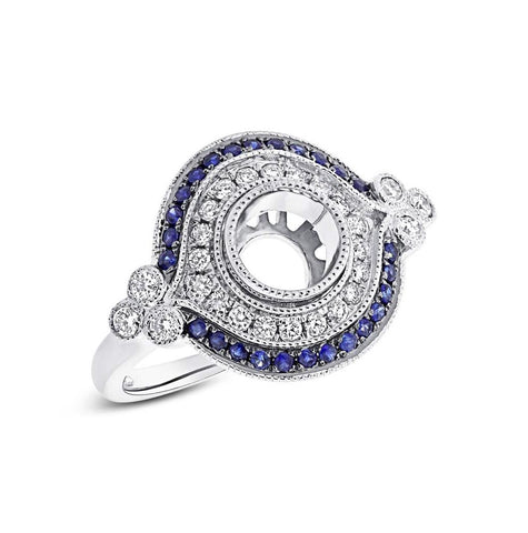 0.36 Ctw Diamond And 0.24 Ctw Blue Sapphire 14k White Gold Semi-mount Ring