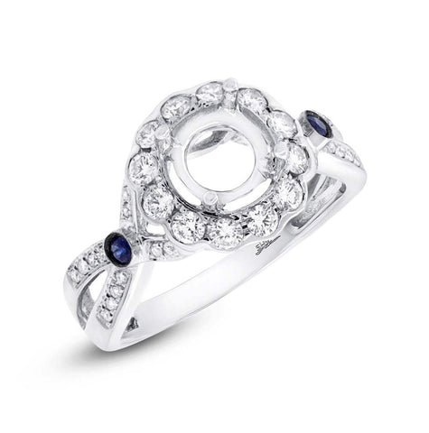 0.53 Ctw Diamond And 0.15 Ctw Blue Sapphire 14k White Gold Semi-mount Ring