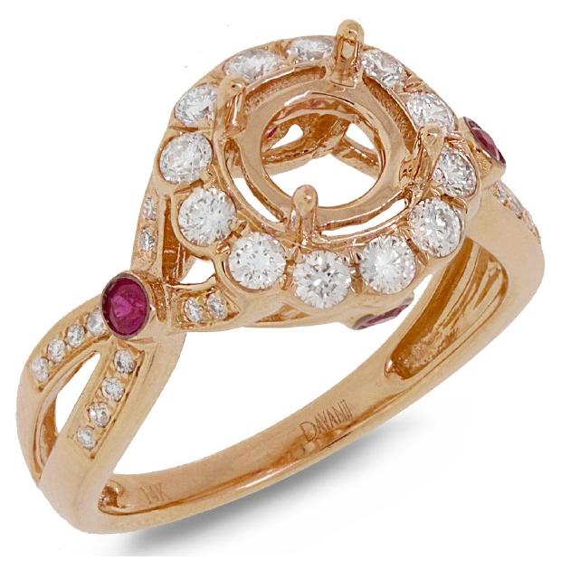 0.53 Ctw Diamond And 0.16 Ctw Ruby 14k Rose Gold Semi-mount Ring