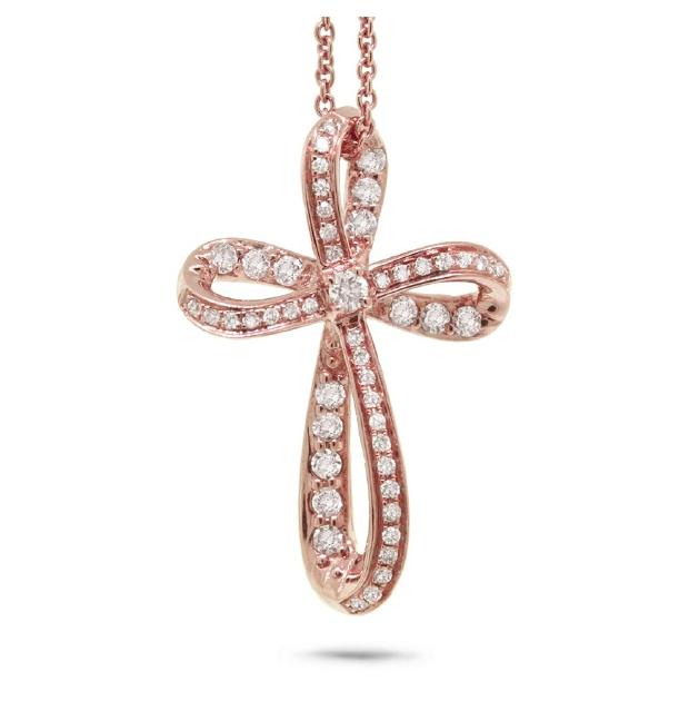 0.23 Ctw 14k Rose Gold Diamond Cross Pendant Necklace With 18 Inch Chain