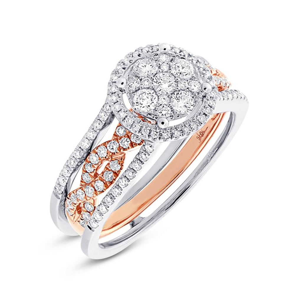 0.72 Ctw 14k Two-tone Rose Gold Diamond Wedding Set Cluster